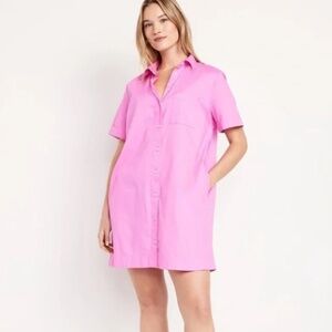 Old Navy Pink Button Front Mini Shirt Dress Cotton Short Sleeve Pockets M